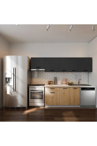 Tdesigno Debre Hazır Mutfak Dolabı 260 cm-Beyaz Laminat Tezgah Dahil-Bulaşık Makinesi Yeri Mevcut-Mat ürün görseli