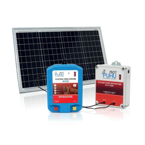 Puhu Ecos Güneş Enerjili Elektrikli Çit Cihazı (4 Joule) (40W Panel + 12V/24Ah Jel Akü) ürün görseli 1