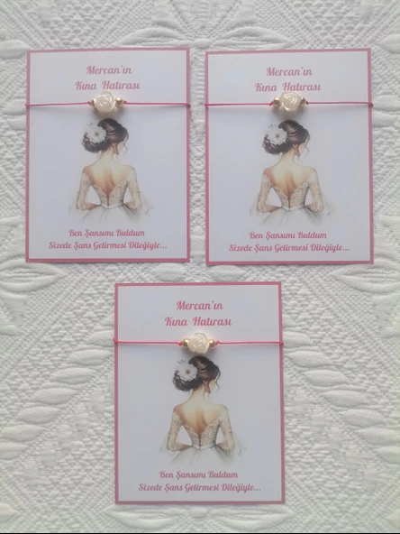 48 Adet Kişiye Özel Gül İnci Model Düğün Nikah Nişan Söz Kına Hatırası Dağıtmalık Hediyelik Bileklik - Resim 3