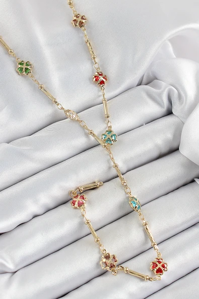 Pirinç Asorti Kalpli Yonca Model Gold Renk Zirkon Taşlı Y Kolye - TJ-BKO10255 ürün görseli