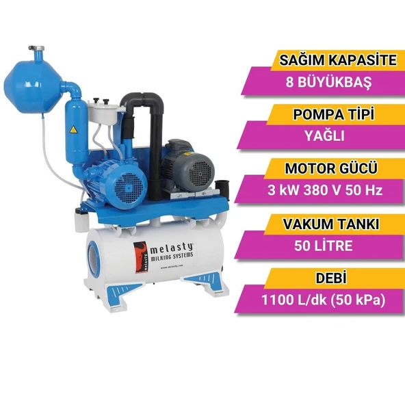 Melasty Süt Sağım Sistemi Vakum Pompa Seti (380V-50Hz-3kW) (1100 L/dk - Yağlı) - Resim 2