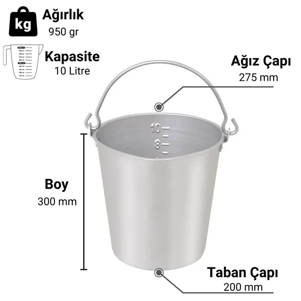 Melasty Alüminyum Kova (10 L) - Resim 2