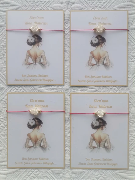 24 Adet Kişiye Özel Gül İnci Model Düğün Nikah Nişan Söz Kına Hatırası Dağıtmalık Hediyelik Bileklik - Resim 3