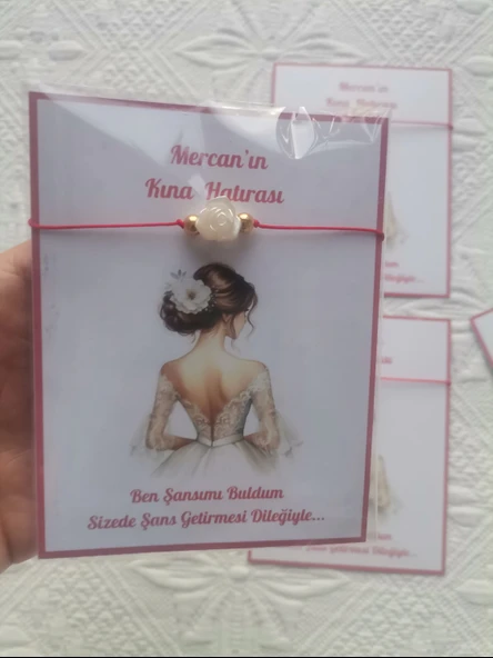 100 Adet Kişiye Özel Gül İnci Model Düğün Nikah Nişan Söz Kına Hatırası Dağıtmalık Hediyelik Bileklik - Resim 6