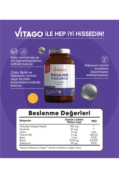 VİTAGO Premium Hidrolize Kolajen 30 Tablet - Resim 3