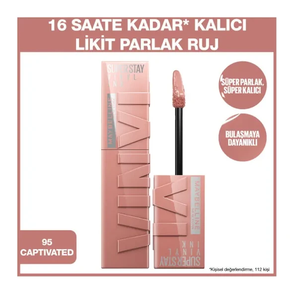 Maybelline New York Super Stay Vinyl Ink Uzun Süre Kalıcı Likit Parlak Ruj - 95 Captivated - 2