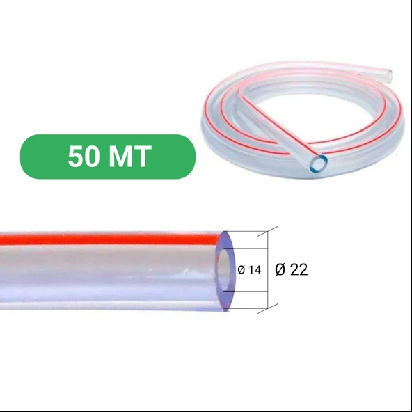 Melasty Süt Sağma Makinesi Universal Tekli Süt Hortumu (Şeffaf-Kırmızı Çizgi Ø14xØ22mm 50M) - 1