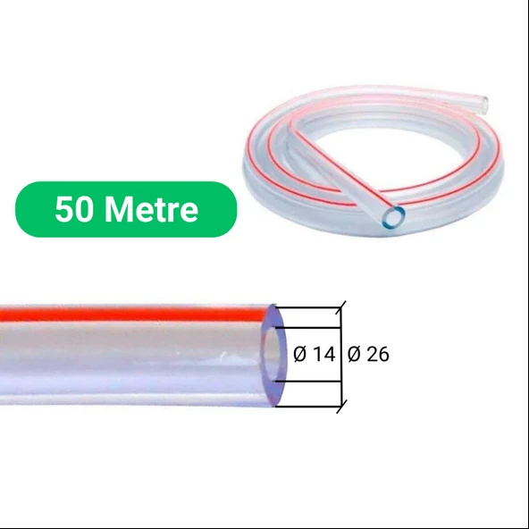 Melasty Süt Sağma Makinesi Universal Tekli Süt Hortumu (Şeffaf-Kırmızı Çizgi Ø14xØ26mm 50M) - 1