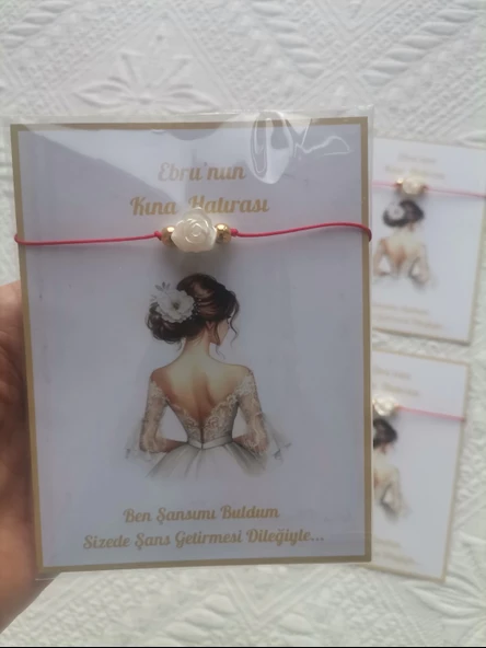 24 Adet Kişiye Özel Gül İnci Model Düğün Nikah Nişan Söz Kına Hatırası Dağıtmalık Hediyelik Bileklik - Resim 5