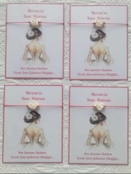 100 Adet Kişiye Özel Gül İnci Model Düğün Nikah Nişan Söz Kına Hatırası Dağıtmalık Hediyelik Bileklik - Resim 4