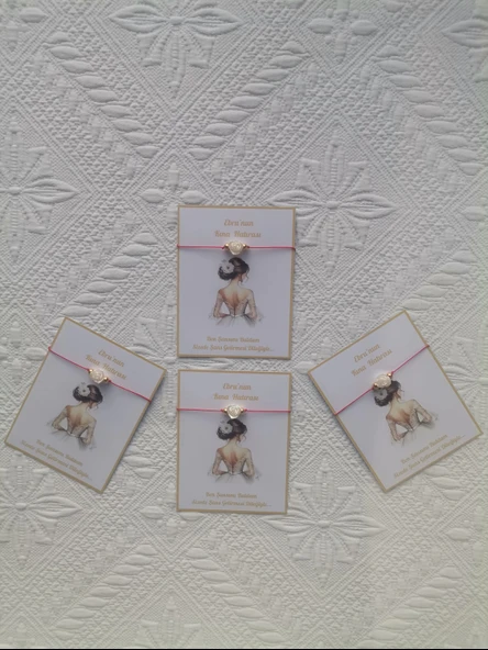 24 Adet Kişiye Özel Gül İnci Model Düğün Nikah Nişan Söz Kına Hatırası Dağıtmalık Hediyelik Bileklik - Resim 4