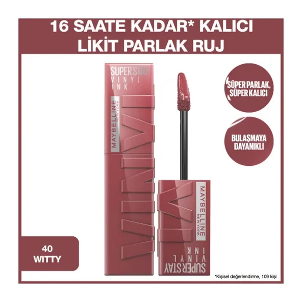 Maybelline New York Super Stay Vinyl Ink Uzun Süre Kalıcı Likit Parlak Ruj - 40 Witty - 2
