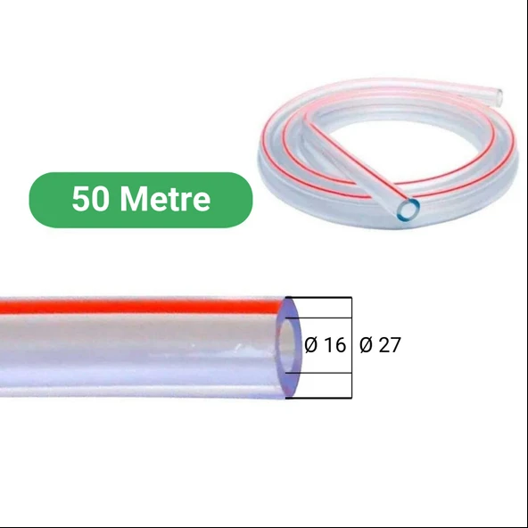 Melasty Süt Sağma Makinesi Özel Tekli Süt Hortumu (Şeffaf-Kırmızı Çizgi Ø16xØ27mm 50M) ürün görseli