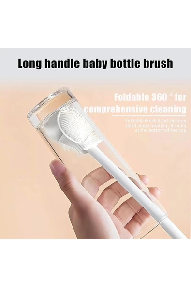 1 Adet Silikon Uzun Saplı Cam Şişe Bardak Kavanoz Matara Biberon Emzik Yağ Şişe Yıkama Fırçası - 2