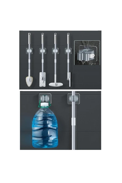 3 Lü Renkli Yapışkanlı Mop Fırça Çek pas Sap Tutucu Organizer Mutfak Banyo Düzenleyici - Resim 3