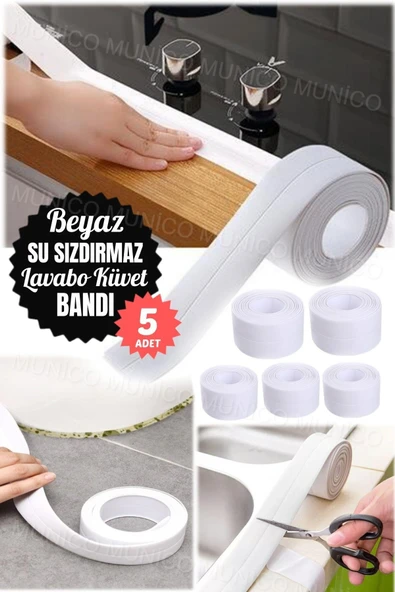 5 Adet 3.2 Metre PVC Su Geçirmez Lavoba Bandı  Kendinden Yapışkanlı Banyo Duvar Sızdırmazlık Bandı - Resim 4