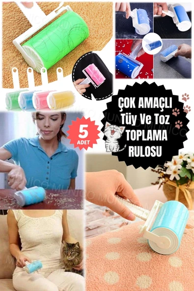 5 Adet Yıkanabilir Kedi Tüy Toplama ve Köpek Tüy Toplama Toz Pratik Toplama Rulosu Aparatı - Resim 4