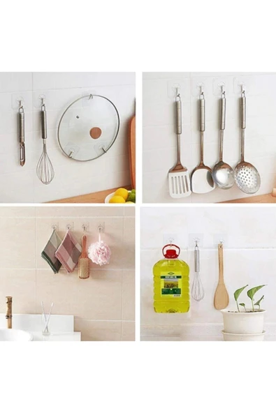 4 Adet Şeffaf Güçlü Kendinden Yapışkanlı Kapı Duvar Askıları Ağır Yük Taşıma - Resim 2