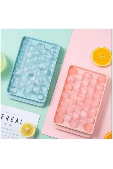 33 Gözlü Yuvarlak Kapaklı Buz Topu Yapma Kalıbı Pratik Hazneli Kapaklı Buzluk ürün görseli 1