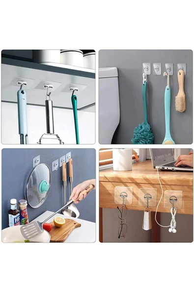 1 Adet Şeffaf Güçlü Kendinden Yapışkanlı Kapı Duvar Askısı Kanca - Resim 2