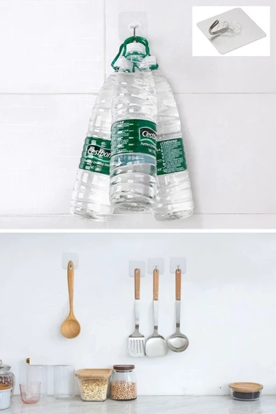 8 Adet Yapışkanlı Şeffaf Askılık-güçlü Yapışkanlı Duvar ,kapı Arkası,mutfak,banyo Askısı - Resim 4