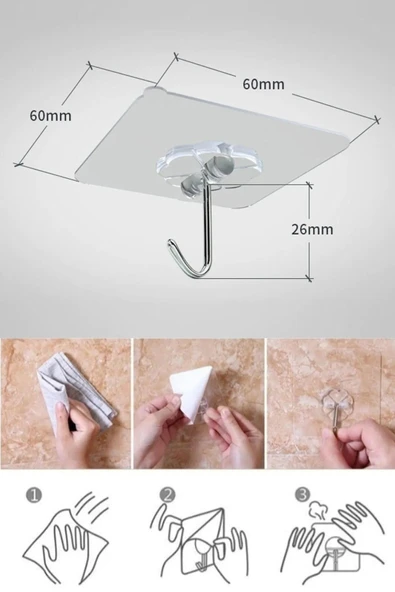 8 Adet Yapışkanlı Şeffaf Askılık-güçlü Yapışkanlı Duvar ,kapı Arkası,mutfak,banyo Askısı - Resim 2