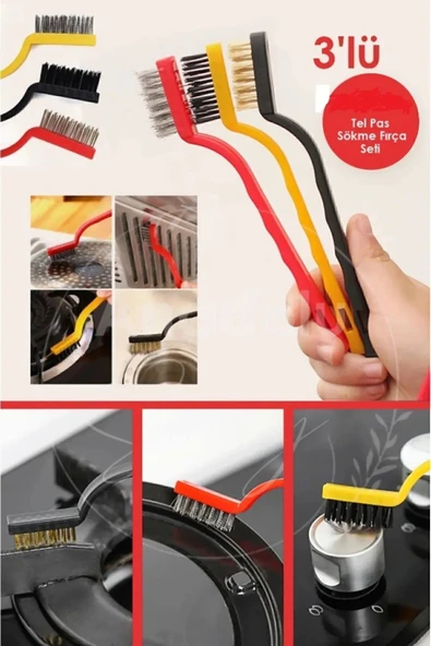 3 Adet Ocak Fırın Mangal Izgara Airfryer Temizliği Tel Pas Sökme Fırçası 3lü Yağ Temizleme Fırçası ürün görseli