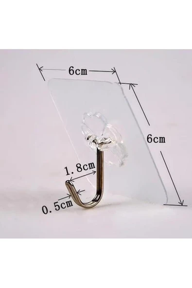 5 adet Kendinden Yapışkanlı Şeffaf Askı Metal Kancalı Askılık - Resim 3