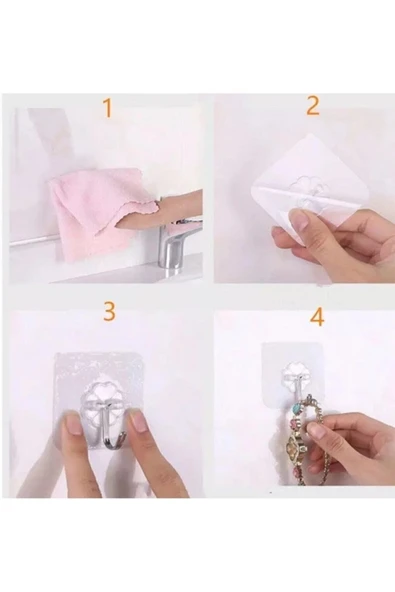 Askı X4 Adet Güçlü Şeffaf Duvar Askısı Askılığı Yapışkan Vantuz Kanca Mutfak Banyo Aksesuar - Resim 3