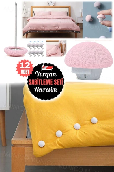 12 Adet Yorgan Kılıfı Tutucu ve Yatak Çarşafı Klips Seti Her Yatak Boyutu için Uygun Mantar Şekilli - Resim 3