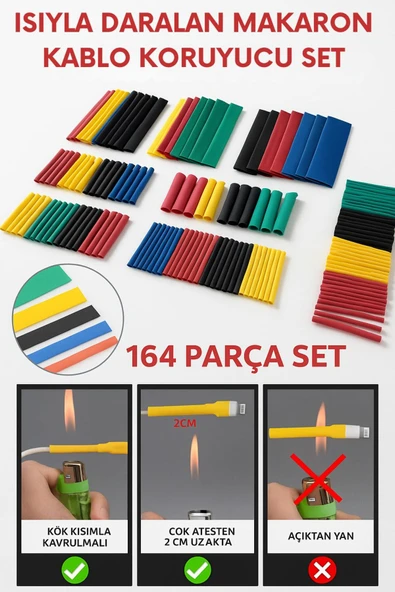 164 Parça Set Isıyla Daralan Makaron Kablo Koruyucu Kılıf ürün görseli 1