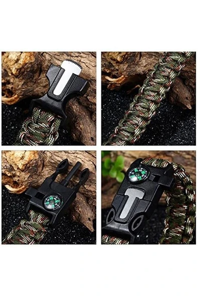 Acil Durum Taktiksel Paracord Hayatta Kalma Bilekliği Survival Çok Amaçlı Bileklik - Resim 4