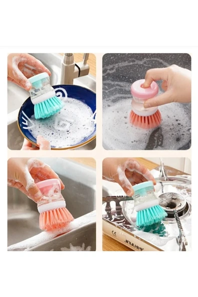 2 Adet Deterjan Hazneli Mutfak Lavabo Bulaşık Fırçası 2li Set - Resim 3