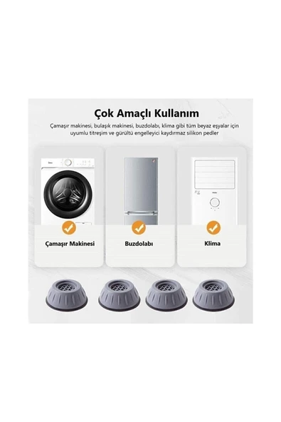 3 Set (12 Adet) Gürültü Engelleyici Kaymaz Titreşim Önleyici Kauçuk Ayak Çamaşır Makinesi Stoper - 3