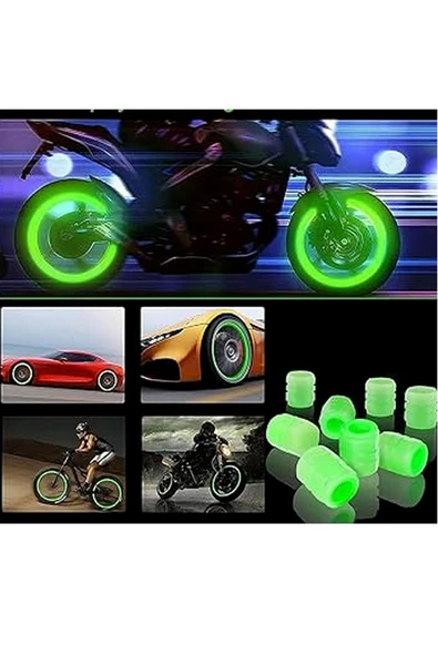 2 Adet Sibop Kapağı Fosforlu Floresan Led Pilsiz Araba Motorsiklet Bisiklet Lastik Sibop Kapağı ürün görseli 1