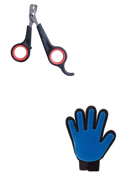 2'li Set Kedi Köpek Tırnak Makası Kedi Köpek Tüy Toplama Eldiveni ürün görseli 1