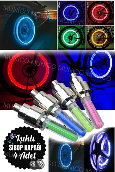 4 Adet Araba & Motorsiklet & Bisiklet Lastik Vana Kapağı Renkli Işıklı Çakar Led Sexy Görünüm Sibop - Resim 5