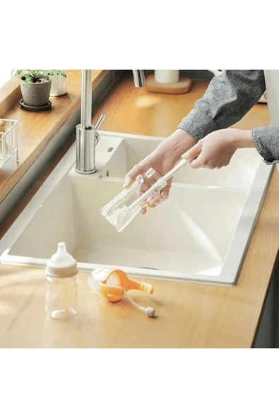 1 Adet Silikon Uzun Saplı Cam Şişe Bardak Kavanoz Matara Biberon Emzik Yağ Şişe Yıkama Fırçası - 5