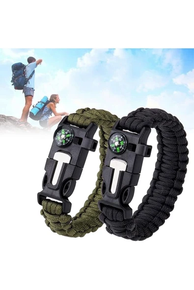 Acil Durum Taktiksel Paracord Hayatta Kalma Bilekliği Survival Çok Amaçlı Bileklik ürün görseli 1