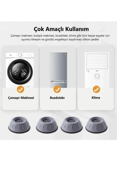 12 Adet Gürültü Engelleyici Ve Kaymaz Titreşim Önleyici Kauçuk Ayak Pedleri Çamaşır Makinesi Stoper - Resim 5