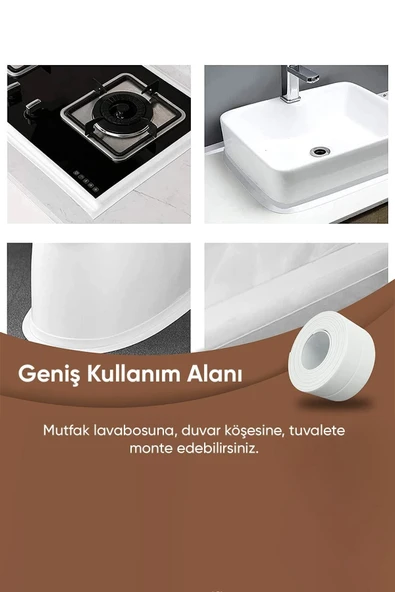 3.2M Banyo Küvet Mutfak Lavabo Su Sızdırmaz Bant Su Geçirmez Kenar Bandı Sızdırmazlık Tamir Beyaz - Resim 3