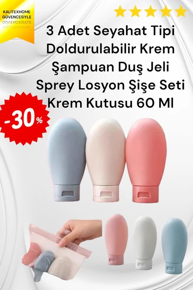3 Adet Seyahat Tipi Doldurulabilir Krem Şampuan Duş Jeli Sprey Losyon Şişe Seti Krem Kutusu 60 Ml ürün görseli 1