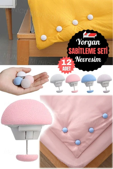 12 Adet Yorgan Kılıfı Tutucu ve Yatak Çarşafı Klips Seti Her Yatak Boyutu için Uygun Mantar Şekilli - Resim 2