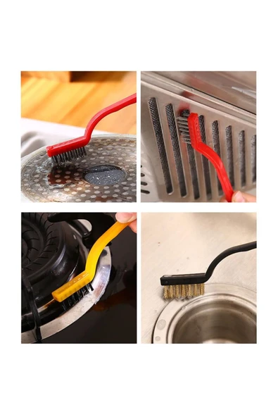 3 Adet Ocak Fırın Mangal Izgara Airfryer Temizliği Tel Pas Sökme Fırçası 3lü Yağ Temizleme Fırçası - Resim 2