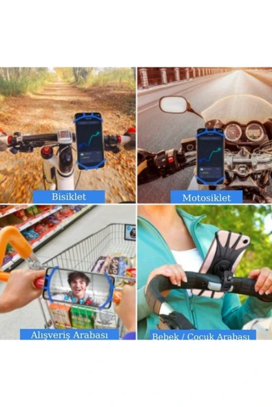 360° Universal Bisiklet Telefon Tutucu Motorsiklet Direksiyon Silikon Gidon Tutucu Aparatı - Resim 2