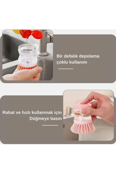 2 Adet Deterjan Hazneli Mutfak Lavabo Bulaşık Fırçası 2li Set - Resim 5