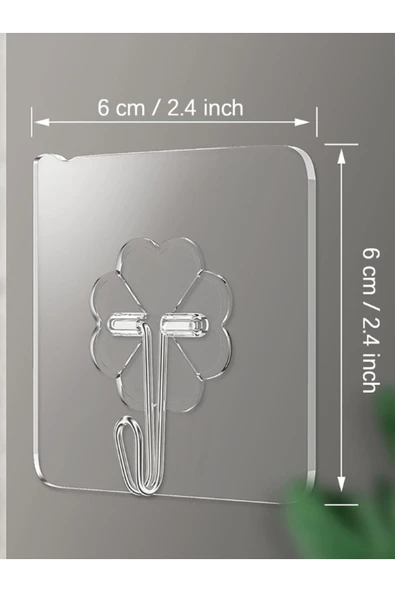 5 Adet Şeffaf Güçlü Kendinden Yapışkanlı Kapı Duvar Askıları Ağır Yük Taşıma  6x6 cm - Resim 2