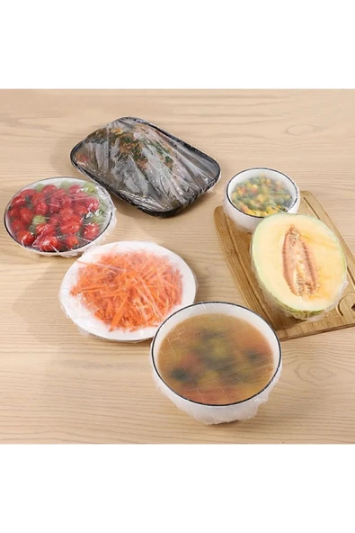 100 Adet Lastikli Tazeliği Koruyan Tencere ve Tabak Bonesi - Esnekk Strechh Kapak (L9D) - Resim 4