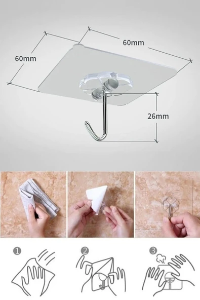 34 Adet Yapışkanlı Şeffaf Askılık-güçlü Yapışkanlı Duvar ,kapı Arkası,mutfak,banyo Askısı - Resim 2