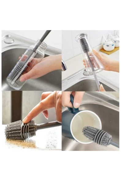 360 Derecelik Biberon Vazo Kavanoz Termos Temizleme Fırçası 2 Adet - Resim 2